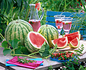 Ranken und Früchte von Citrullus lanatus (Wassermelonen)