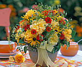 Late summer bouquet with Rose, rudbeckia