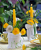 Taraxacum on candle holder in paper bag as name tag 'Max'