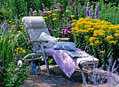 Blue-yellow bed with Solidago (goldenrod), Achillea (yarrow)