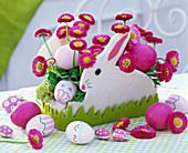 Felt bunny as a planter for Bellis