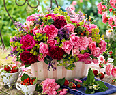 Bouquet of different Roses, alchemilla, salvia