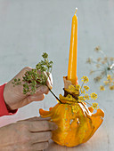 Ornamental squash as a candle holder