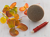 Balls with autumn strawberries leaves