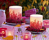 Wreaths of Erica (bell heather) around candles with Erica motifs, box