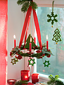 Hanging advent wreath in the window
