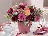 Bouquet of pink (rose), gypsophila (gypsophila), limonium