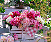 Arrangement of Paeonia (peony) in basket