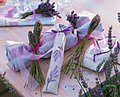 Gift wrapping – wrap gift in fabric and lavandula