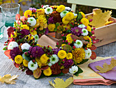Potted wreath with chrysanthemums