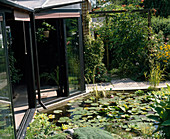 Pond with Nymphaea (water lilies) right next to the conservatory