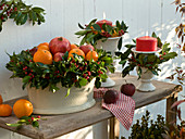 Wreaths of holly around a bowl