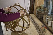 Wicker basket braided in spherical shape