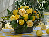 Yellow arrangement of Rose, citrus limon, tendrils