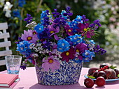 Summer arrangement of Delphinium, Salvia horminium