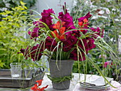 Gladioli and golden fillet grass bouquet