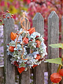 Hanging hydrangeas and lantern flowers wreath