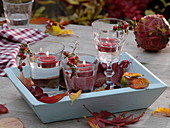 Glasses with floating candles as lanterns