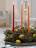 Unusual Advent wreath made of Mediterranean ingredients