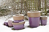 Winterproof pottery can stay outside - pots and globes in the snow