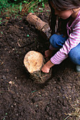 Designer: Clare MATTHEWS: STUMPERY PROJECT - Girl PLACING A Log IN THE GROUND