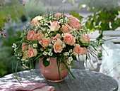 Bouquet of Rosa 'Versilia' (roses), Matricaria chamomilla