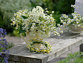 White-yellow early summer bouquet of Sambucus nigra and Matricaria
