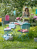 Table cover under the apple tree