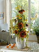 Tall bouquet with Helianthus (sunflowers), Solidago (goldenrod)