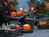 Autumn terrace with pumpkin decoration