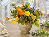 Herb bouquet with Calendula (marigolds), Borage (Borago), Fennel