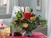 Candle arrangement in bowl with foot