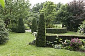 Formaler Garten mit geschnittenen Taxus baccata (Eiben)