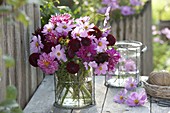 Roses, red summer bouquet of Dahlia and Cosmos