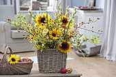 Autumn bouquet with Helianthus (sunflowers), Rosa (rose hips)