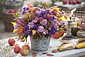 Autumn bouquet with chrysanthemum (autumn chrysanthemum), aster