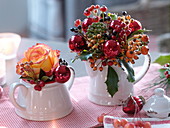 Sugar bowl and cream jug as vases