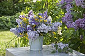 Purple-yellow spring bouquet: Syringa (lilac), Aquilegia