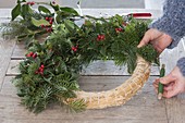 Mixed Advent wreath made from Nordmann fir and holly