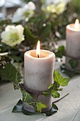 Ivy table decoration with candles