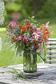 Colourful bouquet of Brunnera (Caucasus forget-me-not), Aquilegia