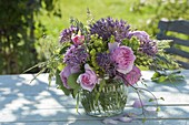 Small bouquet of Allium christophii (star-shaped leek), pink