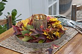 Yellow and red autumn leaves wreath