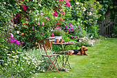les JARDINS De Roquelin, Loire Valley, FRANCE: LAWN AND 15TH CENTURY French FARMHOUSE with Antique FURNITURE AND FAMILY Dog 'Garance'