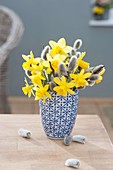 Small bouquet of Narcissus 'Tete A Tete' (Daffodil) and Salix