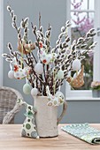 Bouquet from Salix (kitten pasture) with Easter eggs and fabric birds