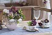 Table decoration with Helleborus orientalis (spring roses)