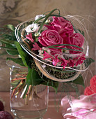 Pink (roses) decorated with hyacinthus (hyacinth flowers)