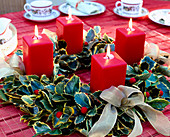 Advent wreath of Ilex (holly leaves)