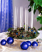Advent wreath in blue Christmas decoration
